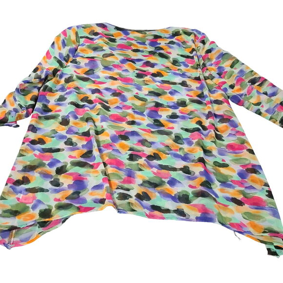From The Heart Womens Button Up Sheer Blouse Multicolor Size M 100% Polyester - Picture 2 of 12